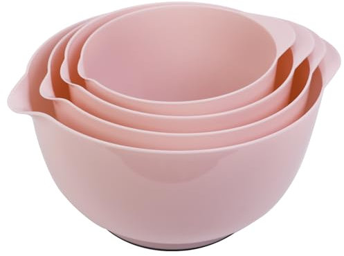 BoxedHome Lot de 4 bols mélangeurs en plastique - Antidérapants - Empilables - Pour la cuisine - Rose clair - Réutilisables