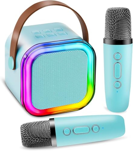 Kids Karaoke Machine 2 Microphones - Music Singing Toys for 3-12 Year Old Girls Birthday - Mini Portable Karaoke Machine Wireless Microphones for 3-12 Year Old Boy Girls (Light blue)