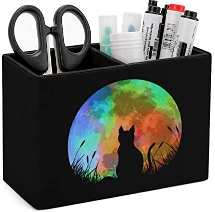 GZYWLKJ Stiftehalter, Katze, bunt, 2 Fächer, Stiftebecher, Organizer, Make-up-Pinsel, Aufbewahrungsbox für Bürotisch