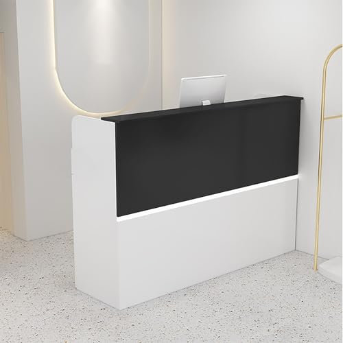 Empfangstheke Mit Schubladen Empfangstresen Mit LED-Lichtern Empfangstheke Holz Rezeptionstheken Mit Schließfach Bürotheke Rezeption Tisch Für Firmenhallen Hotelrezeptionen Bekleidungsgeschäften(Black