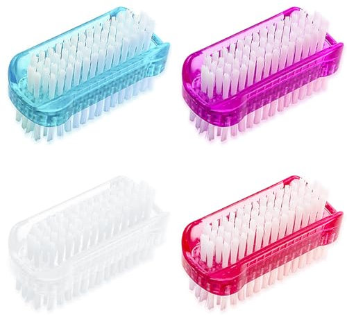 zoerbufan 4 Pcs Double Sided Nail Brush, Handle Nail Brushes, Plastic Fingernail Cleaning Brushes for Every Day Use, Kids Nail Scrubbing Brushes for Hands Feet Nails (4 Color)
