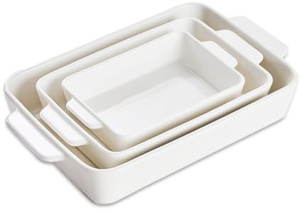Casserole Dishes For Oven, Ceramic Baking Dishes 15.7/12.3/9.4, Large Lasagna Baking Dish with Handle, Ceramic Bakeware Set for Cooking Deep Baking Pan Set of 3 White