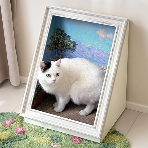 Casa para Gatos con Marco y rascador, Cueva artística de Interior con Pintura al óleo, Cama Grande para Gatitos con Almohadilla rascadora reemplazable