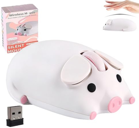 Ratón Bluetooth inalámbrico (Bluetooth & 2.4G USB) Ratón de ordenador pequeño cerdo con 1 pila AA (no incluida) 1200 DPI ratón Bluetooth inalámbrico para ordenador portátil, regalo para niños, color