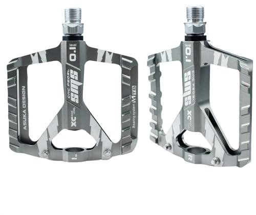 Trkimal vägcykel/mountainbike pedaler, cykelpedaler – halkfria dubbar 9/16 tum CNC aluminiumlegering bearbetade platta pedaler (titan)