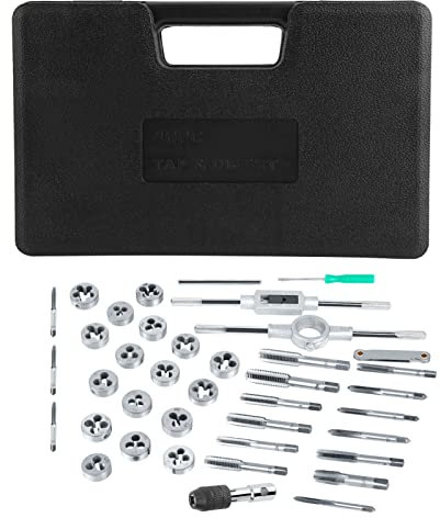 Lot de 40 Porte-Tarauds, clé à Taraud, clé à Molette, à Molette, M3 - M12, Ensemble de Tarauds et de Matrices, Tarauds en Acier 45# Traités Thermiquement avec Jauge de Pas de