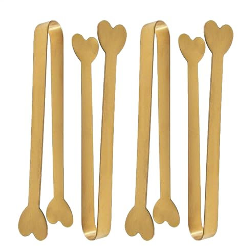 Pinze da portata in acciaio inossidabile, 4 pinze antiaderenti da buffet con design a di cuore, chiusura liscia, per cucina, caramelle, feste e servizio da caffè