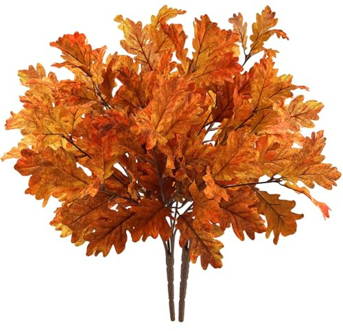 SNAIL GARDEN 2 paquetes de ramas artificiales de roble (55 cm) – Decoración otoñal realista con degradado, decoración para jarrón, Acción de Gracias y salón