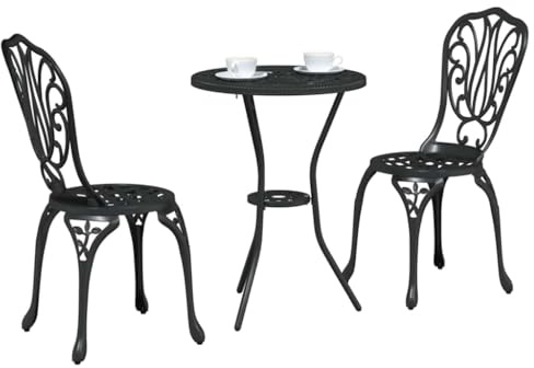 vidaXL Garten Bistro Set 3 STK. Schwarz Aluminium | Robust genug, um draußen gut klarzukommen, Klassischer Look, der überall draußen cool aussieht,