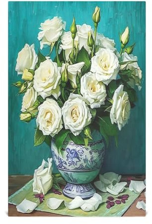 RPLIFE Geschirrtücher mit schönem Blumenstrauß, weiße Rosen, zum Trocknen von Geschirr, 71,1 x 45,7 cm, Geschirrtücher für Küche, dekoratives Küchentuch, niedlich