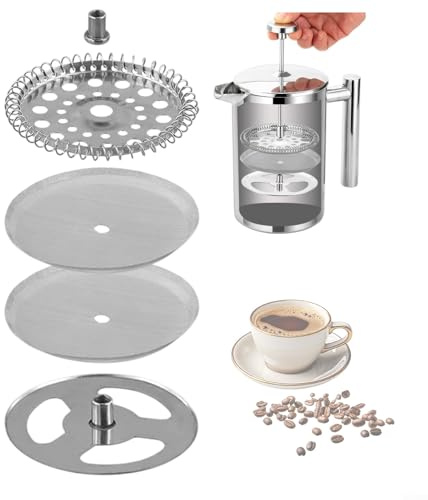 Kit de repuesto para filtros de prensa francesa, repuesto de malla Cafetiere, malla de filtro de cafetería de acero inoxidable, para disco cruzado de pantalla de prensa francesa para prensa de 2.36