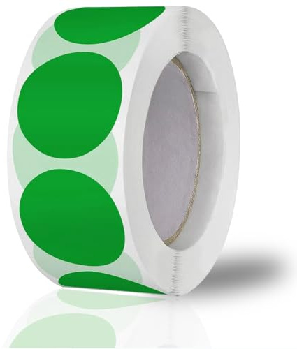 Cfcyhla Markierungspunkte – 500 Stück Grün Bunte Klebepunkte auf Rolle,Runde Aufkleber Stickers 25mm,Farbkodierung Etiketten Rolle,Kleine Klebepunkte für Büro, Geschäft, Zuhause, Klassenzimmer