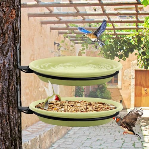2 Stück Vogeltränke,Vogelfutterspender Und Vogeltränke,Vogelbad Garten Stehend,Vogelfutterhaus Balkongeländer Rund Mit Wandhalterung,Anlocken Wildvögeln,Wassertränke Vögel,Vogeltränkenzubehör (Grün)