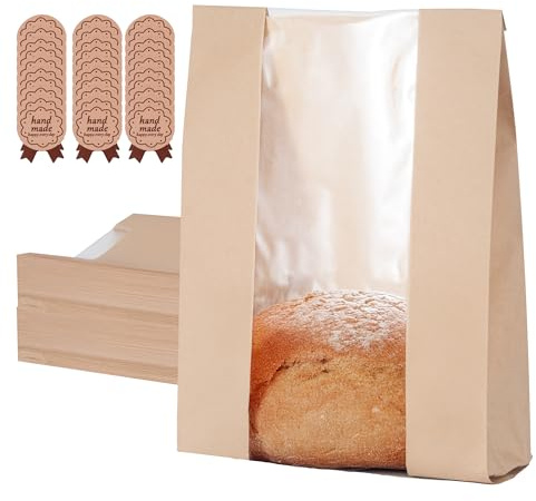 110 Pack Bread Bags for Homemade Bread 13.8 x 8.3 x 3.55,Sourdough Paper Bread Bags With Window,125 sealing stickers A Large Bakery Bags Used for Storage Bread Cookies & Snacks