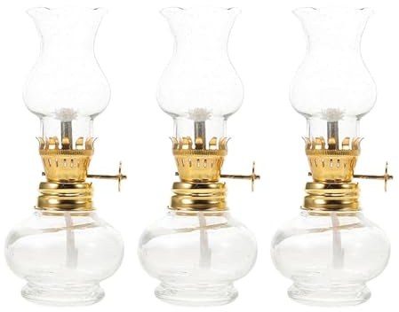 Zerodeko 3Pcs Mini Kerosene Oil Lamps Vintage Hurricane Lanterns for Indoor Emergency Lighting Rustic Home Decor
