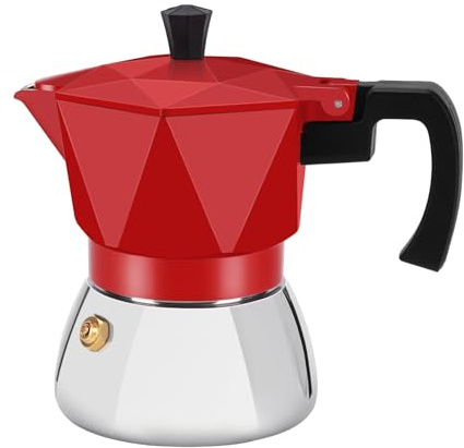 MVPLUE Rich Crema Moka Pot，Double Valve Induction Coffee Maker，Italian Stovetop Espresso Maker，2 Espresso Shots 100 ml，Red