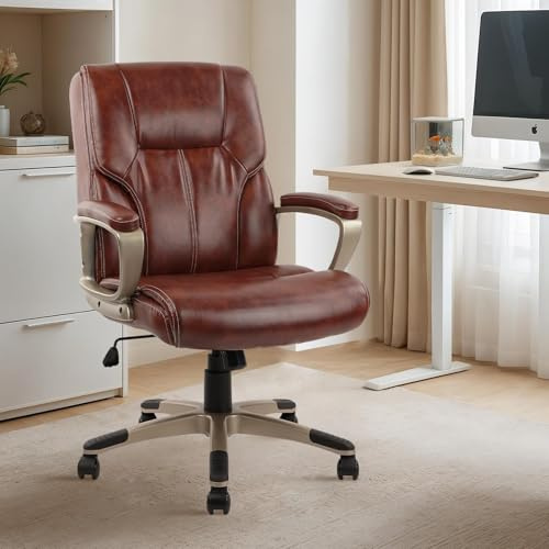 CLATINA Chefsessel Bürostuhl,Schreibtischstühle mit weich gepolsterter Armlehne, Lendenwirbelstütze, PU-Leder, ergonomischer Drehstuhl, Computer-Schreibtischstuhl, Braun