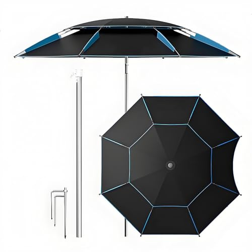 Ombrellone da spiaggia da 2,4 m, protezione UV, ventilato, per esterni, con ancoraggio per sabbia e borsa per il trasporto, baldacchino regolabile, parasole rotondo da pesca per la sicurezza e il