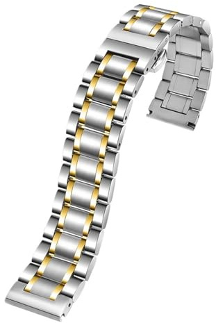 WTNZBAEM Kompatibel mit Seiko Citizen Casio, flaches, gebogenes Edelstahlarmband for Herren, 18 mm, 20, 22, 24, Metallarmband, Uhrenkette(Silvey-Gold,22mm)