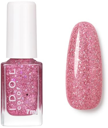Pink Glitter Nail Polish - Sparkly Pink Nail Varnish, Quick Drying Glitter Nail Polish, Long Lasting Holographic pink Nail Varnish for Women and Girls, No UV Needed, DIY Nail Art Manicure at Home