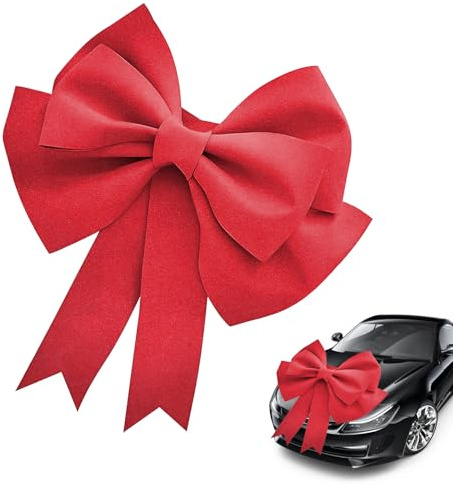 ZRUEWOT Große Geschenkschleife 50x60cm – Große Rote Schleife aus Eva, inklusive Klebeband & Bändern, dekorative Autoschleife für Weihnachten, Hochzeit, Party, Geschenk & Schleife für Auto