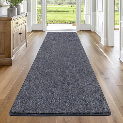 Enyhom 80x150cm Teppich Läufer Waschbarer Läufer Flur rutschfest Waschmaschine Flurteppich Küchenläufer für Eingangsbereich Schlafzimmer Korridor Blau&Grau