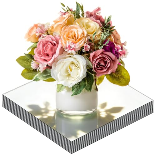 12Pack Square Mirror for Centerpieces Trays, 12 No Glass Acrylic Mirrors Candle Plate Square Mirrors Wall Mount Acrylic Mirror Tiles for Table Centerpieces, Crafts, Wedding Party Decorations