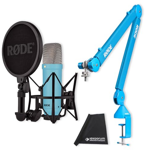 Rode NT1 Signature - Micrófono de estudio con PSA1+ trípode articulado azul y paño de microfibra keepdrum