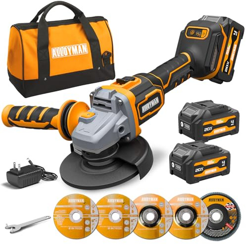 ALLOYMAN Cordless Angle Grinder Kit 20V,4-1/2, Brushless,Variable 9,500 RPM,Anti-Vibration & Multiple Safety System, 2X4.0Ah Batteries& Charger,Tool-Free Guard, for Metal Cutting,Grinding,Polishing