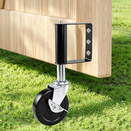 Gate Castor Wheel, 100mm Heavy Duty Spring Loaded Gate Wheel | Black Swivel Gate Support Wheels with Brake for Wooden Gates Fences, 70kg Capacity