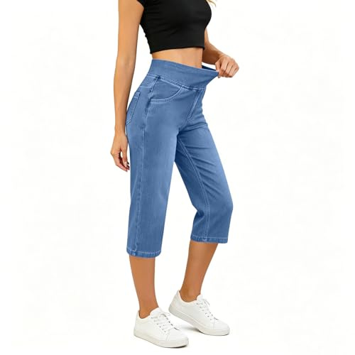 Stretchy Jeans for Women UK, Women High Waisted Straight Leg Jeans Skinny Elasticated Waist Denim Pants with Pockets Baggy Tummy Control Pull On Jeggings Casual Ankle Grazer Trousers Y2K Streetwear