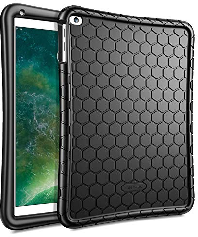 Fintie Silikon Hülle für iPad 9.7 Zoll 2018 2017 / iPad Air 2 / iPad Air - [Bienenstock Serie] Leichte rutschfeste Stoßfeste Schutzhülle Tasche Case Cover, Schwarz | [Bienenstock Serie] Leichte, rutschfeste, kinderfreundliche, stoßfeste Hülle, für Kinder und Studenten, Schwarz