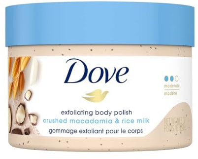 Dove Exfoliating Body Polish Body Scrub, Macadamia & Rice Milk, 10.5 oz