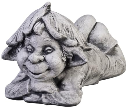 gartendekoparadies.de Gnom großer Faulpelz, Steinfigur Wichtel, H. 23 cm, 13 kg, Grau, frostsicher aus Steinguss für Außenbereich