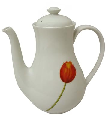 CAFETERA TETERA REDONDA 1300ML PORCELANA TULIPAN ROJO