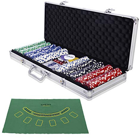COSTWAY Malette Poker Jetons Poker Ensemble de 500 Jetons 2 Jeux de Cartes 5 Dés 1 Bouton Dealer Mallette en Aluminium