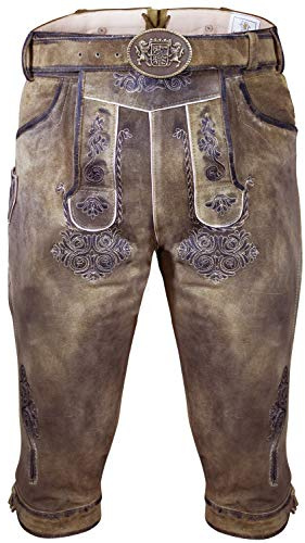 Bayerische Traditionelle Kniebund Lederhose Valentin inkl. Gürtel Gr. 44-68
