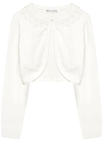 Bolerose Chicas Manga Larga Floral Encaje Bolero Niñas Cárdigan (Marfil, 11-12 años)