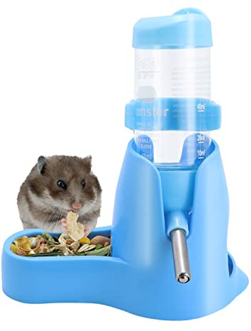 3 in 1 Hamster Hanging Water Bottle Pet Auto Dispenser with Base for Dwarf Hamster Mouse Rat Hedgehog (80ML, Blue)