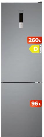 EVVO Frigorífico Combi No Frost, Capacidad Frigorífico 257 L Congelador 94 L, Motor Inverter, 60cm de Ancho, Clase energética D, Multi Air Flow, Luz Interior LED, Panel LED táctil (F60X Color: Inox)