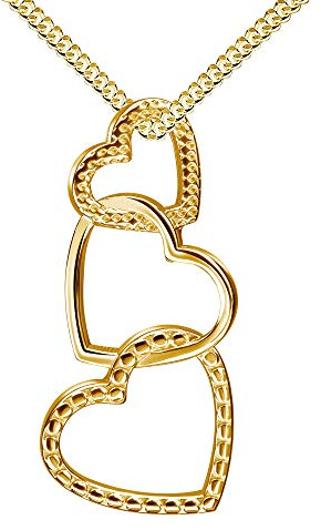 3-Herzen Anhänger 333 Gelbgold 8 Karat / 8K Gold für Damen mit Halskette Länge wählbar.