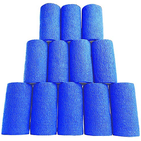 Inksafe Blau Selbsthaftende kohäsive Bandagen, Haftbandage 10 cm x 4,5 m, Box mit 12 Stück