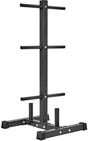 Bad Company Hantelscheiben-Ständer/Ablage mit 6 Scheibenaufnahmen und Zwei Hantelstangen-Aufnahmen für 30/31 mm Gewichtsscheiben I BCA-98 (Schwarz mit Stangen-Ablage)