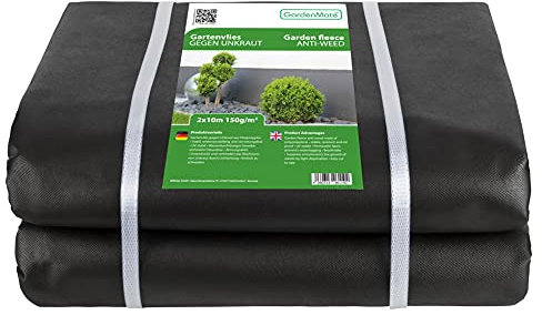 GardenMate 2m x 10m Telo per Pacciamatura 150 g/m² - Telo Antistrappo Contro Le Erbacce - Elevata stabilizzazione ai Raggi UV - Permeabile - 2m x 10m = 20 m²