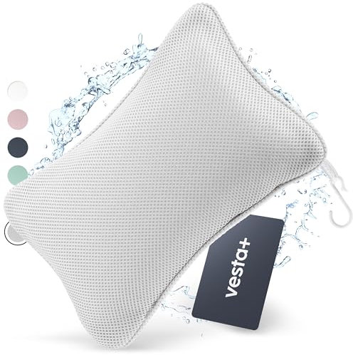 Vesta+ Badewannenkissen Grau S mit Saugnäpfen, Badekissen Testsieger als Badewannenkissen Nacken & Nackenkissen Badewanne Grau, Badekissen für Badewanne, Badewannen Kissen & Duschkissen Badewanne