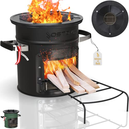 OSTOVE Poêle à fusée - Le poêle à bois innovant idéal pour le camping et la cuisine en plein air (ALL-BLACK)