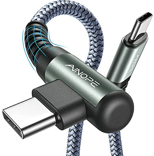 AINOPE Cable USB C a USB C de 60 W 3.1 A, cable tipo C a tipo C en ángulo recto, compatible con Samsung Galaxy S21 S20, Note 20/10/9/8, MacBook Air/Pro de 13 pulgadas, iPad Mini 6/Pro/Air 2020, Pixel