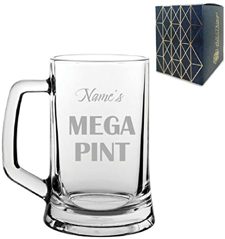 Personalised Engraved Mega Pint Beer Mug Glass, 23oz, Tankard Stein, Novelty Tankard, Novelty Birthday Gift, Funny Present for Him, Engraved in The UK Bold Design