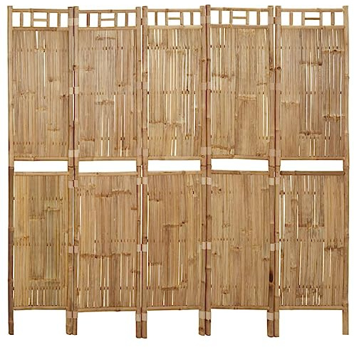 vidaXL Raumteiler 5-TLG. Faltbar Trennwand Stellwand Paravent Spanische Wand Sichtschutz Umkleide Faltwand Raumtrenner Bambus 200x180cm