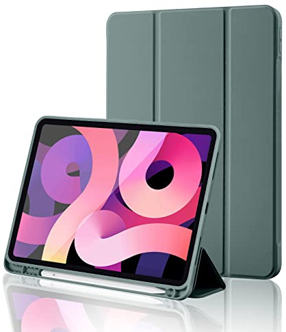 Hülle für iPad 11. Generation A16 2025 / iPad 10. Generation 2022 (10.9/11 Zoll) mit Stifthalter, Trifold Ständer, Auto Schlafen/Wachen, Flexible TPU Rückseite, Schutzhülle für 11/10 Gen, Kieferngrün